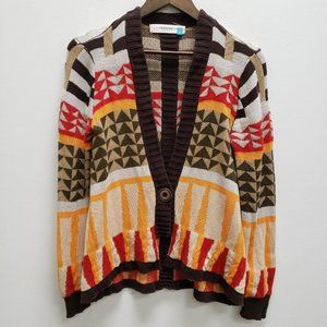 Sparrow Womens Southwestern Long Sleeve Cardigan Size L Brown Orange Linen Wool